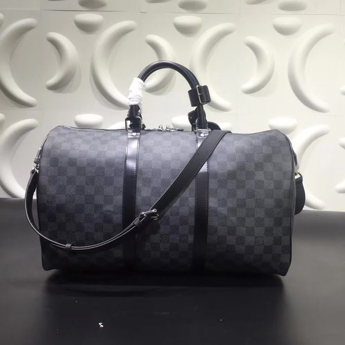 路易威登LV頂級原單經典款KEEPALL 旅行袋 M41418 黑格皮旅行袋枕頭包 YDH1413